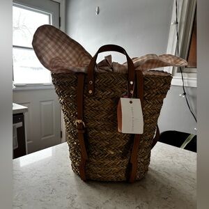 Poppy and peonies straw backpack